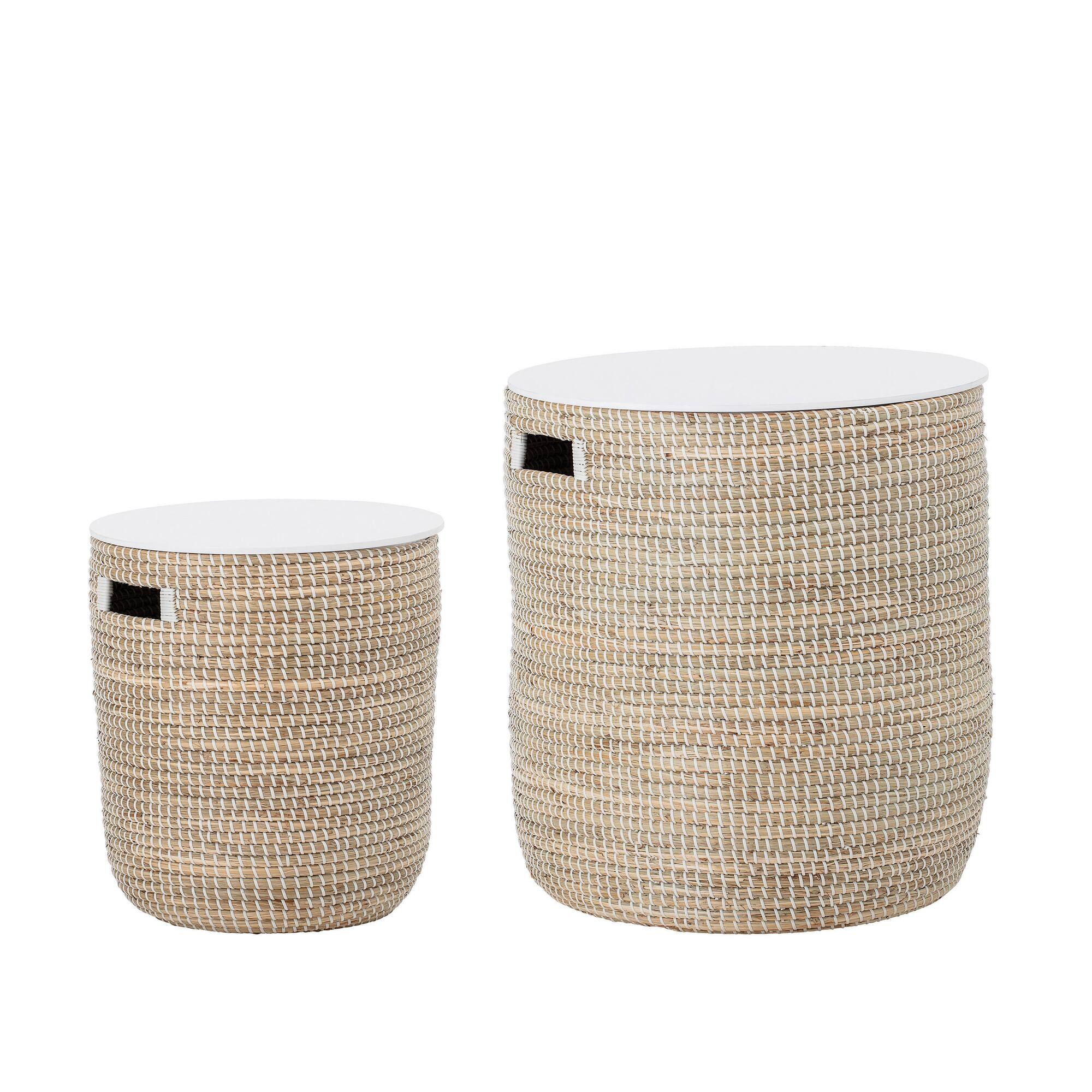 Hello Honey® Beige Seagrass Tables with Storage & Wood Tops Set